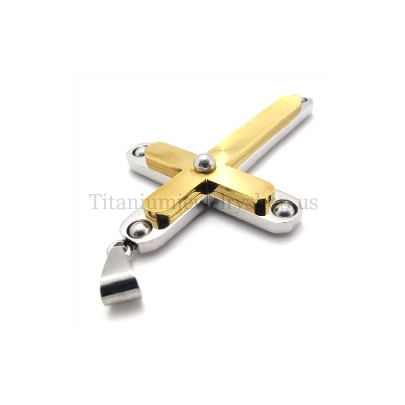 Fashion With Diamond Two Layers Titanium Cross Pendant