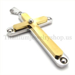 Fashion With Diamond Two Layers Titanium Cross Pendant