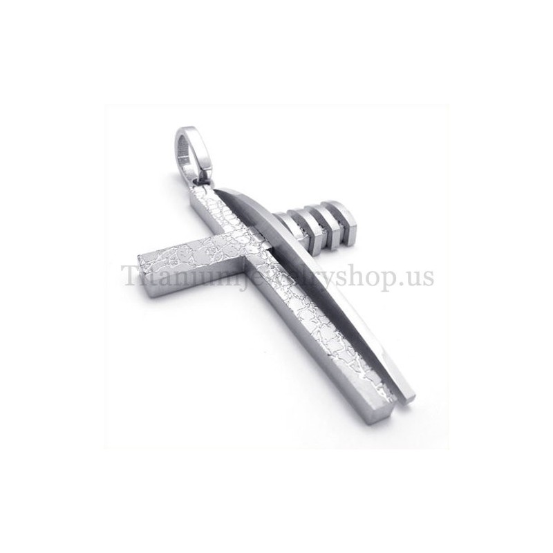 Pure Silver Asymmetric Shape Fashion Men Titanium Cross Pendant Pure Silver Asymmetric Shape Fashion Men Titanium Cross Pendant