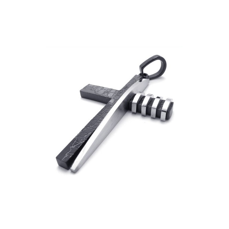 Black And Silver Asymmetric Shape Fashion Men Titanium Cross Pendant