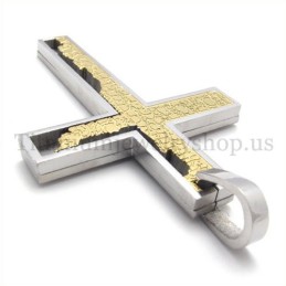 Gold Incomplete Fill Quadrate Titanium Cross Pendant