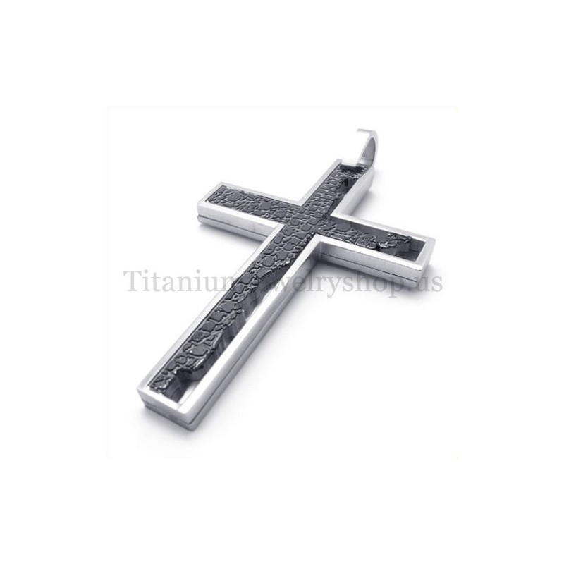 Black Incomplete Fill Quadrate Titanium Cross Pendant