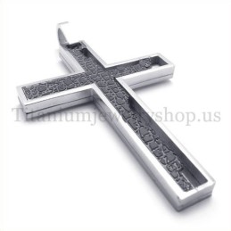 Black Incomplete Fill Quadrate Titanium Cross Pendant