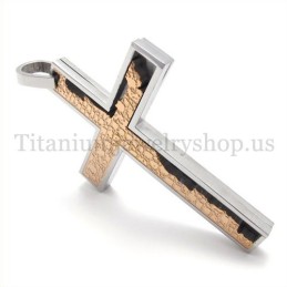 Coffee Gold Incomplete Fill Quadrate Titanium Cross Pendant
