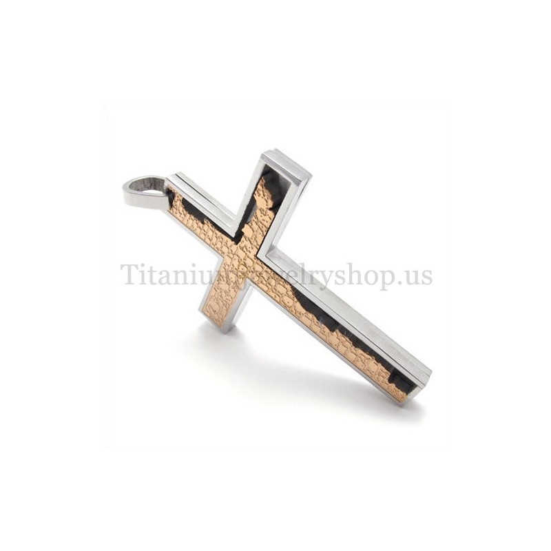 Coffee Gold Incomplete Fill Quadrate Titanium Cross Pendant Coffee Gold Incomplete Fill Quadrate Titanium Cross Pendant