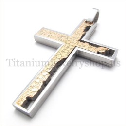 Coffee Gold Incomplete Fill Quadrate Titanium Cross Pendant