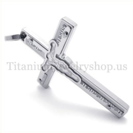 Carved Jesus Titanium Cross Pendant