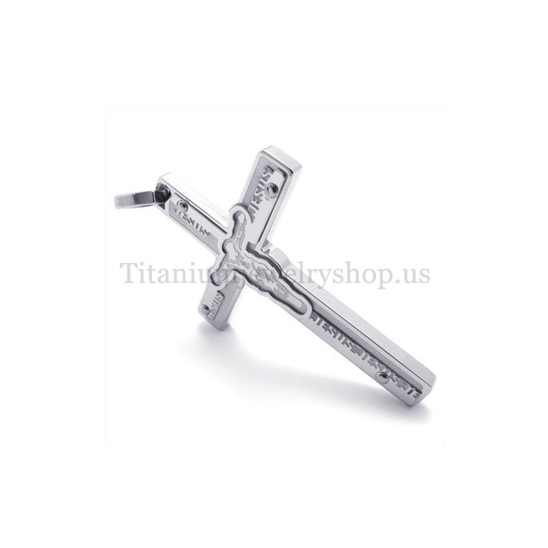 Carved Jesus Titanium Cross Pendant