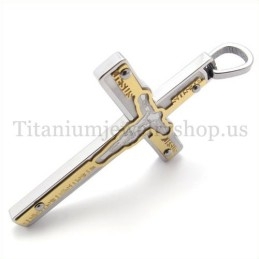 Carved Jesus Gold Titanium Cross Pendant