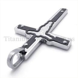 Carved Jesus Black Titanium Cross Pendant