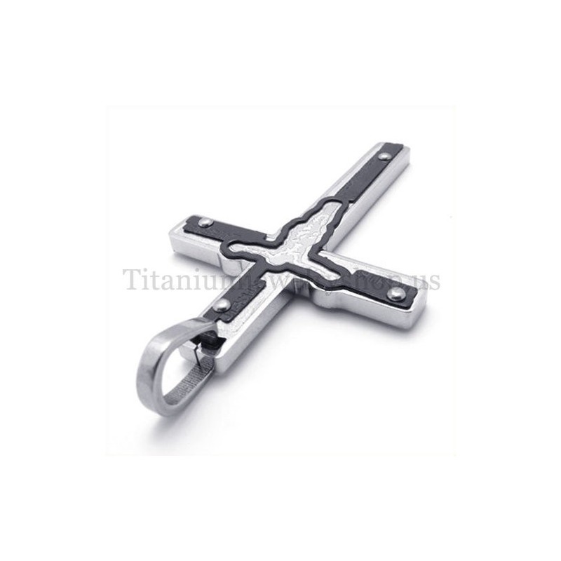 Carved Jesus Black Titanium Cross Pendant Carved Jesus Black Titanium Cross Pendant