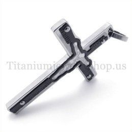 Carved Jesus Black Titanium Cross Pendant