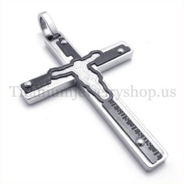 Carved Jesus Black Titanium Cross Pendant