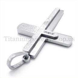 Two Layers With Diamond Bible Titanium Cross Pendant