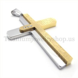 Two Layers Carved Bible Gold Titanium Cross Pendant