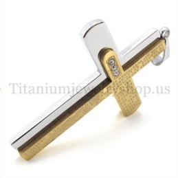 Two Layers Carved Bible Gold Titanium Cross Pendant