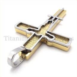 Gold Carved Jesus Pattern Titanium Cross Pendant