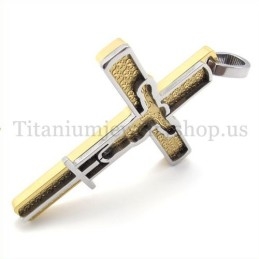 Gold Carved Jesus Pattern Titanium Cross Pendant