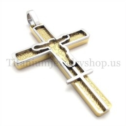 Gold Carved Jesus Pattern Titanium Cross Pendant