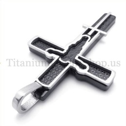 Black Carved Jesus Pattern Titanium Cross Pendant