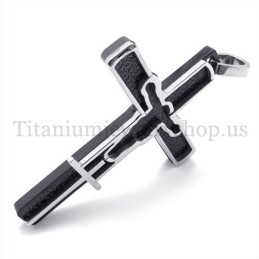 Black Carved Jesus Pattern Titanium Cross Pendant