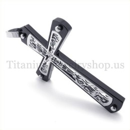 Black Embedded Hollow Cross Pattern Fashion Titanium Cross Pendant