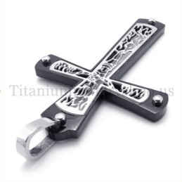 Black Embedded Hollow Cross Pattern Fashion Titanium Cross Pendant