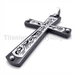 Black Embedded Hollow Cross Pattern Fashion Titanium Cross Pendant