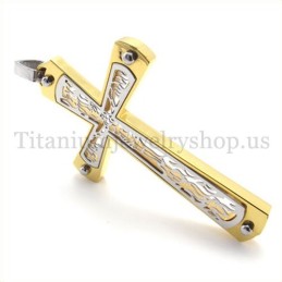 Gold Embedded Hollow Cross Pattern Fashion Titanium Cross Pendant
