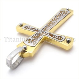 Gold Embedded Hollow Cross Pattern Fashion Titanium Cross Pendant