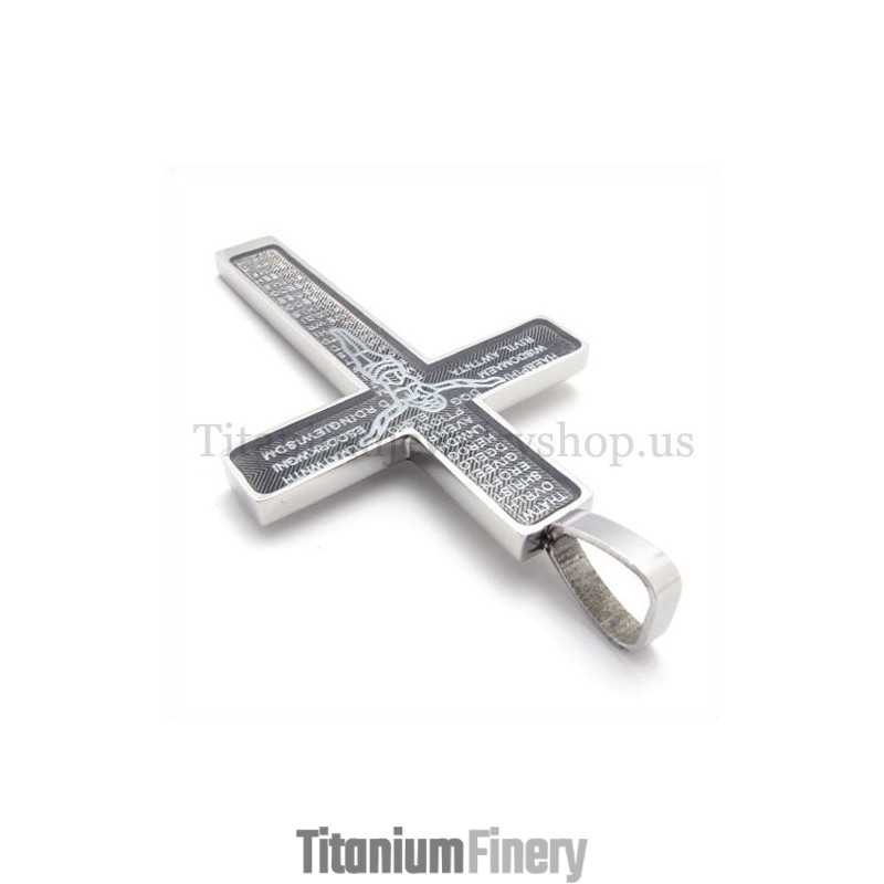 Carved Jesus Pattern And Bible Fashion Titanium Cross Pendant