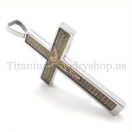 Gold Carved Jesus Pattern And Bible Fashion Titanium Cross Pendant