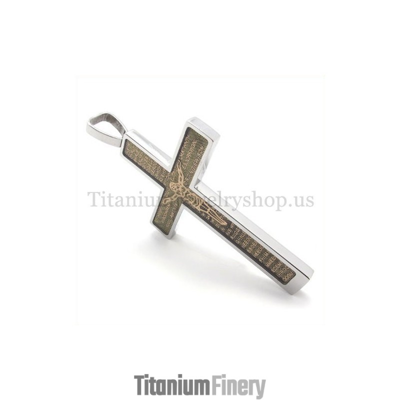 Gold Carved Jesus Pattern And Bible Fashion Titanium Cross Pendant Gold Carved Jesus Pattern And Bible Fashion Titanium Cross Pendant