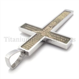Gold Carved Jesus Pattern And Bible Fashion Titanium Cross Pendant