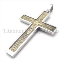 Gold Carved Jesus Pattern And Bible Fashion Titanium Cross Pendant