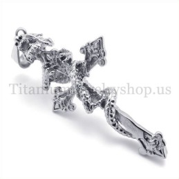 Coiled Dragon Men Titanium Cross Pendant
