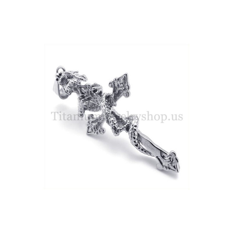 Coiled Dragon Men Titanium Cross Pendant Coiled Dragon Men Titanium Cross Pendant