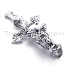 Coiled Dragon Men Titanium Cross Pendant