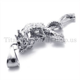 Coiled Dragon Men Titanium Cross Pendant