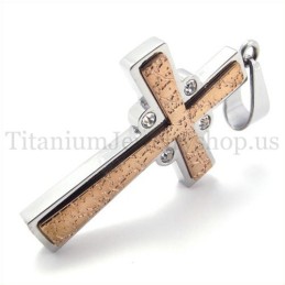 Fashion Coffee Golden Two Layer Titanium Cross Pendant
