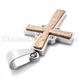 Fashion Coffee Golden Two Layer Titanium Cross Pendant