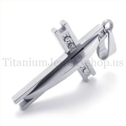 Silver With Diamond Fashion Titanium Cross Pendant