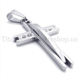 Silver With Diamond Fashion Titanium Cross Pendant