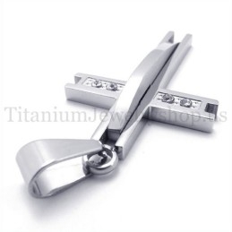 Silver With Diamond Fashion Titanium Cross Pendant