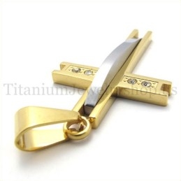Golden With Diamond Fashion Titanium Cross Pendant