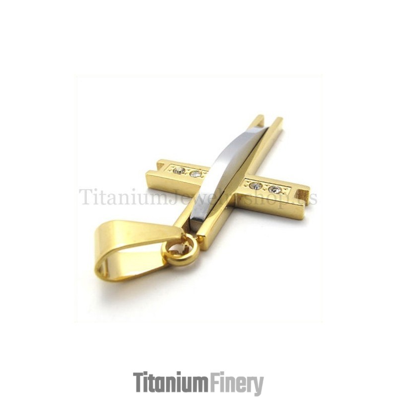 Golden With Diamond Fashion Titanium Cross Pendant Golden With Diamond Fashion Titanium Cross Pendant