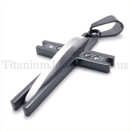 Black With Diamond Fashion Titanium Cross Pendant