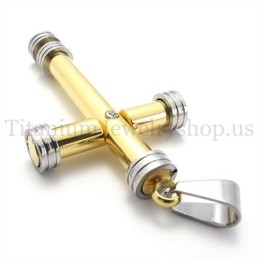 Golden Fashion Cylindrical Titanium Cross Pendant