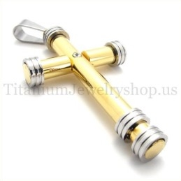 Golden Fashion Cylindrical Titanium Cross Pendant
