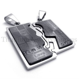 Black Two Layer Interlocking Lovers Titanium Pendant